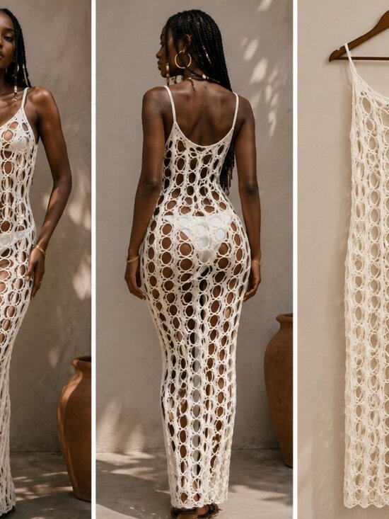 Zara Other - #183 Zara Crochet Maxi Dress Ivory Open Knit Size s